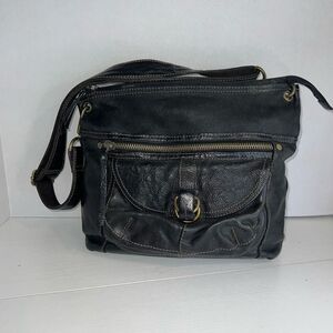 Vintage Fossil Black Soft Leather Crossbody Medium Sized Bag Purse Shoulder Bag